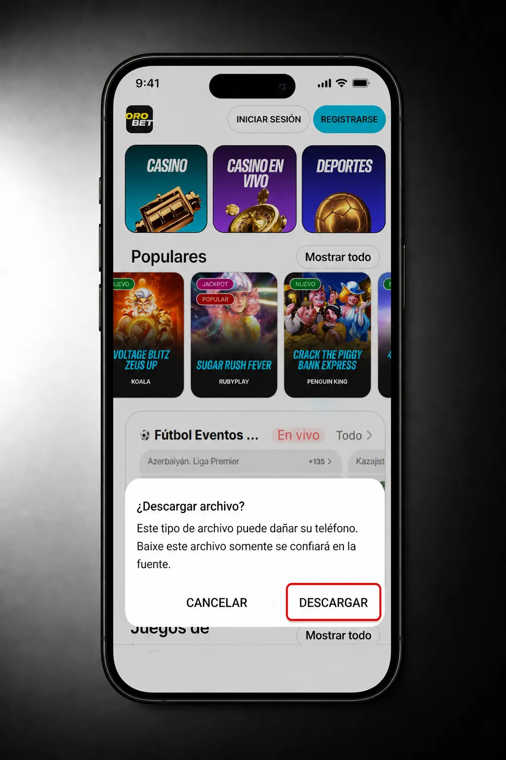 Descargar APK de Aviator Orobet para Android e instalarlo fuera de Google Play en tu teléfono.