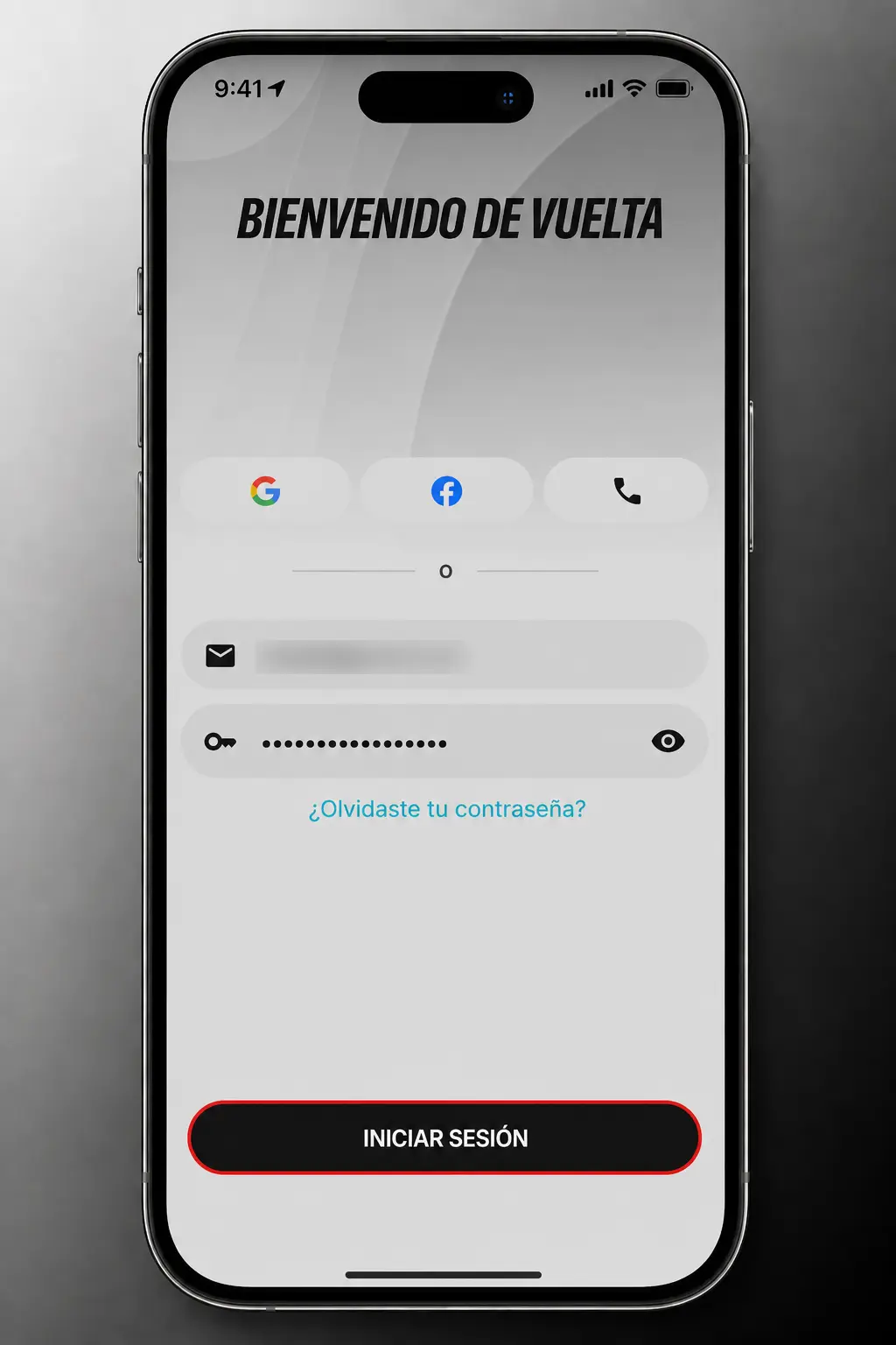 Login en la app de Orobet con usuario, contraseña o huella digital y Face ID para acceder al panel de cuenta.