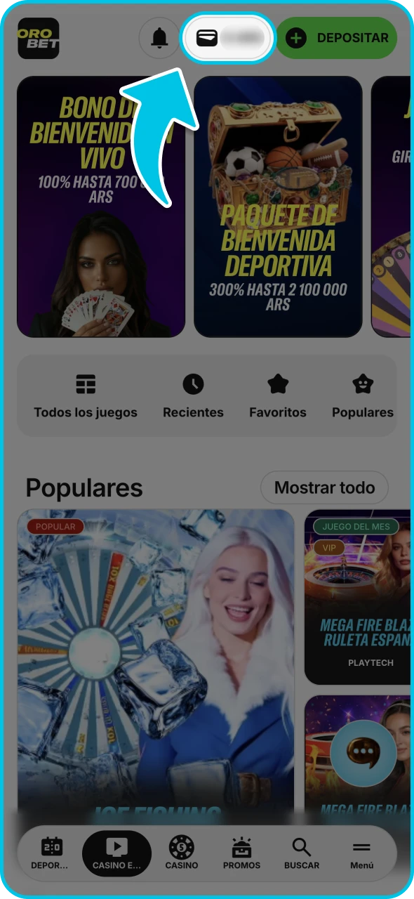 Consulta tu saldo en la sección de caja de Orobet.