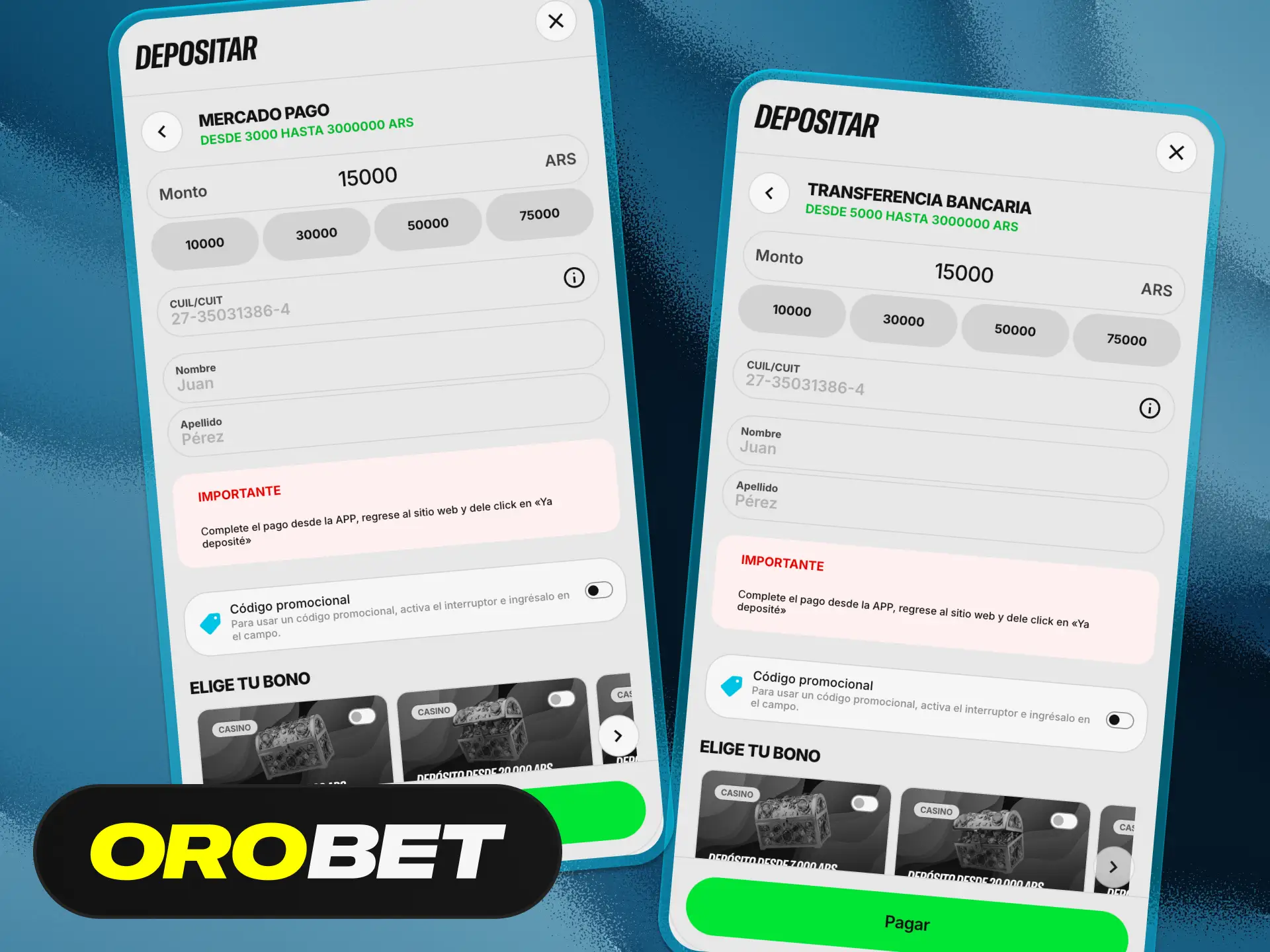 En la plataforma Orobet, puedes realizar tus pagos de forma rápida y segura.